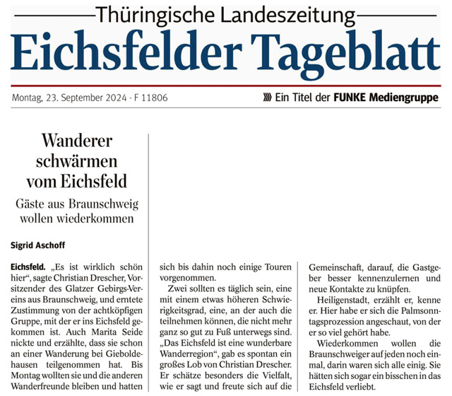 Interview im Eichsfelder Tageblatt der Thüringischen Landeszeitung